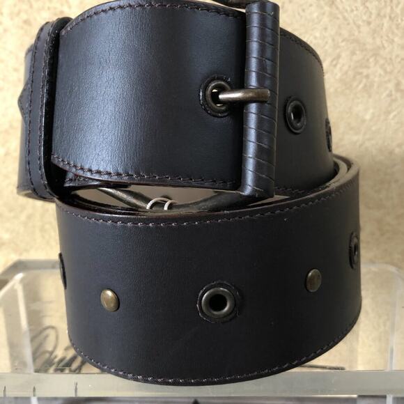 Donald Pliner Belt Expresso Leather Metal Studs 2\